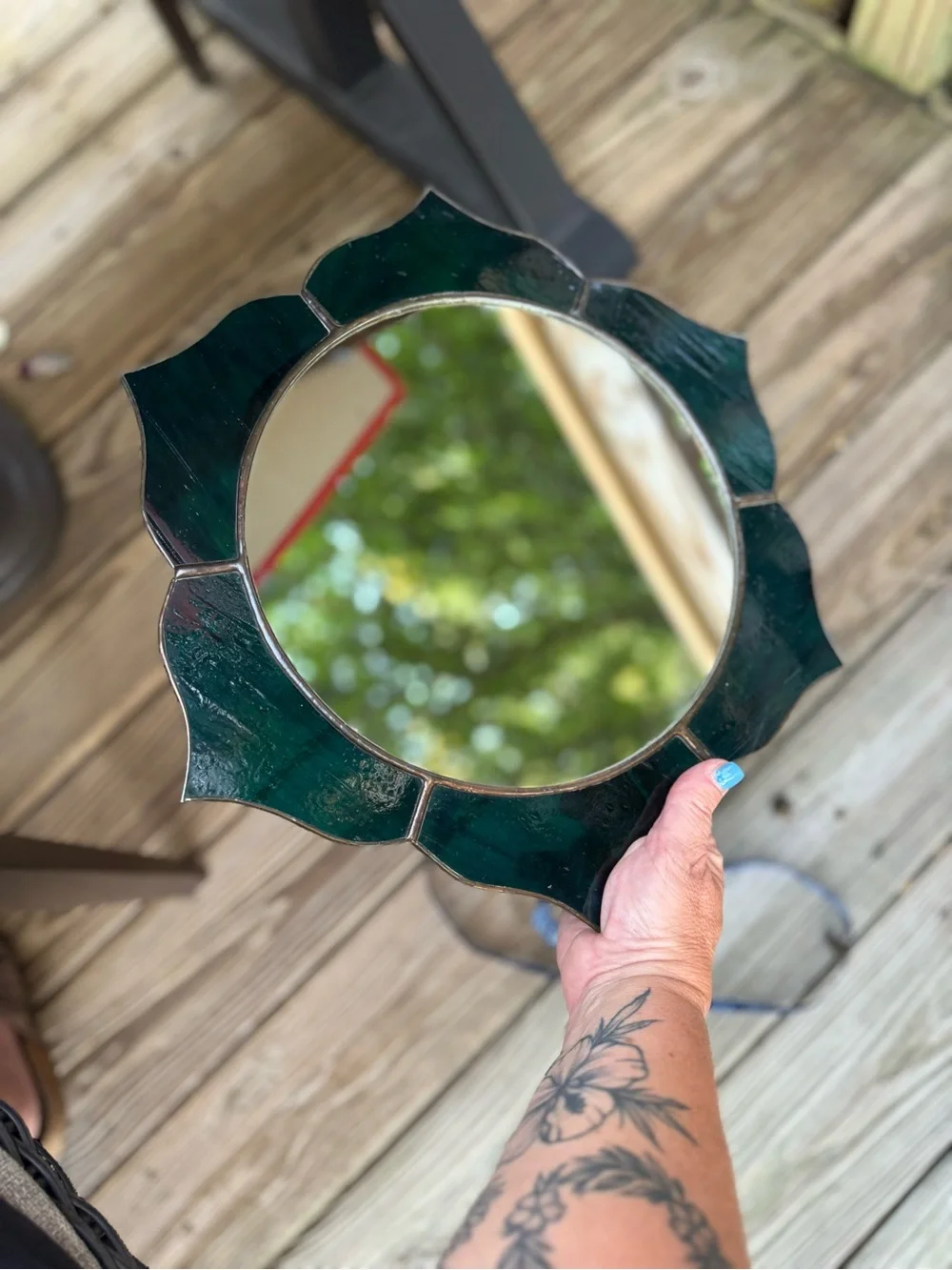 Handmade Stained Slag Glass Mirror Jade stained glass flower art deco